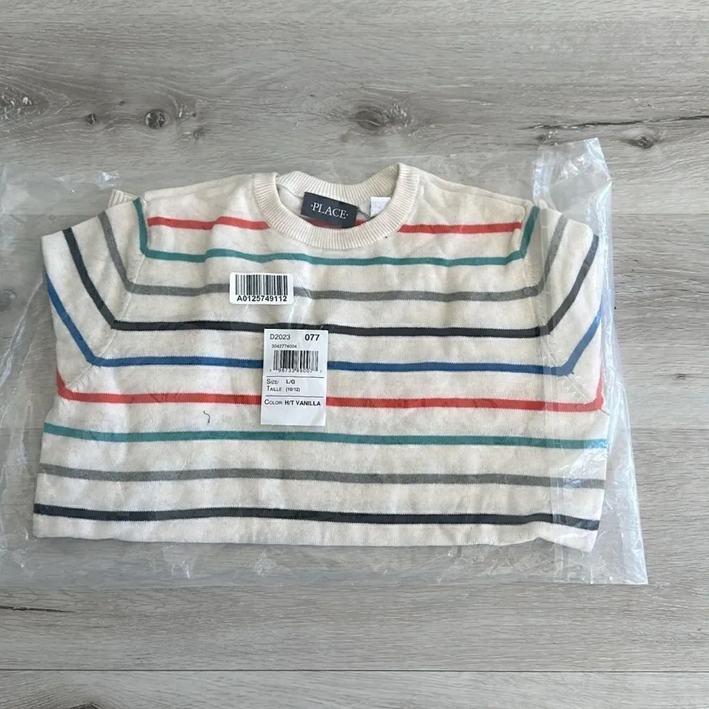The Children’s Place Striped Sweater Vanilla L (10-12) NWT IN PACKAGE